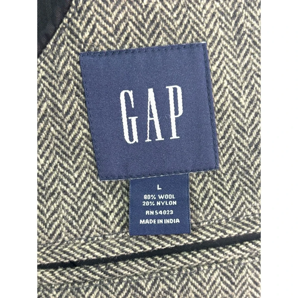 vtg Y2K Gap‎ Large 42R Gray Herringbone Tweed Blazer Jacket Sport Suit Coat Wool